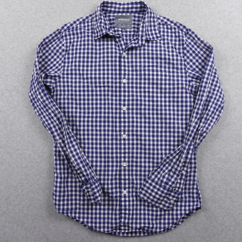 Bonobos Shirt Mens Small Slim Fit Pocket Button Up Blue Gingham Long Sleeve‎
